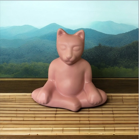 Venice Clay Buddha Cat, Zen Art Pottery, Handmade Meditating Yoga Cat Sculpture - Picture 4 of 10